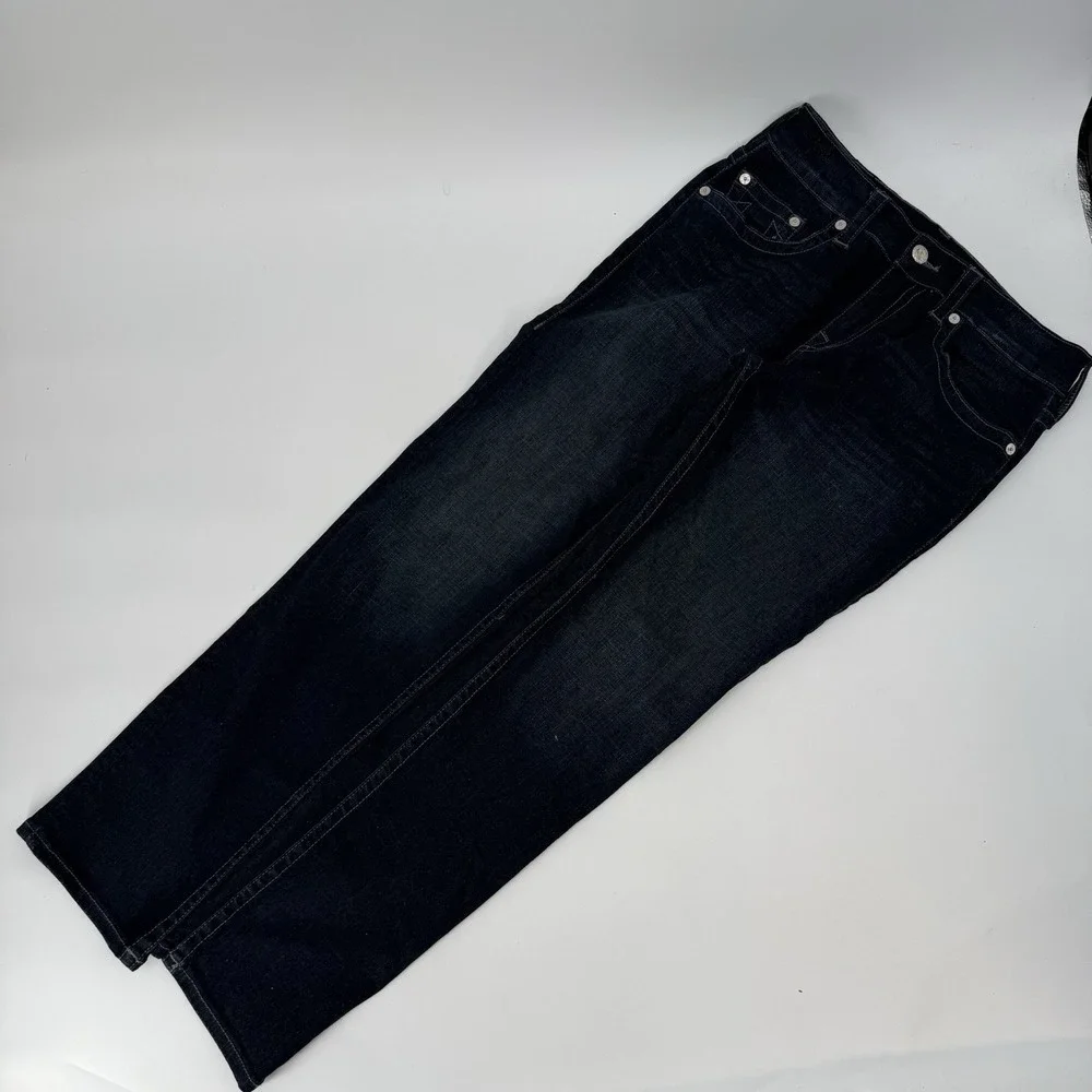True Religion Mens 32 Rocco Relaxed Skinny Jeans Denim Pockets Dark Wash